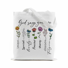 Odebyata Christian Gifts Tote Bag, Bible Verse God Jesus Aesthetic Canvas Shopping Bag for Reader Besties Girl Friend Daughter Mom Grandma Grocery Shoulder Bag (Bible)