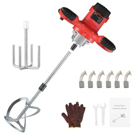 YHSITFNG Handheld Cement Mixer, 110V Electric Concrete Mixer with 6 Speed Adjustable, 2100W Mud Mixer + 2 Mixing Paddles for Mixing Mud, Cement, Mortar, Paint, Fodder