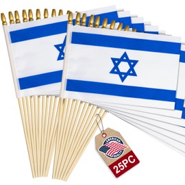 25 Pack Small Israel Flags on Stick, 5x8 Inch Mini Israeli Hand Held Wooden Stick Flags with Spear Top, for Parades, Celebrations, Parties, and Sports Events Use