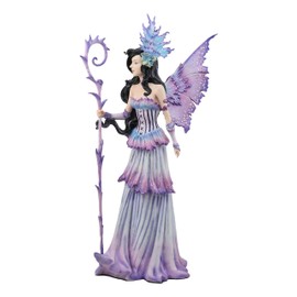Ebros Large Amy Brown Spring Season Purple Lavender Fairy Holding Curling Magical Staff Statue 17.75" Tall Fantasy Mythical Faery Garden Magic Collectible Figurine Fairies Pixies Nymphs Decor