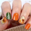 Fall Press on Nails Short Square Fake Nails with Gold