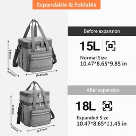 EXLIFBAG Lunch Box for Women, Insulated Double Deck Lunch Bag for Adults, Leakproof Cooler Lunchbox for Men with Adjustable Shoulder Strap, Grey