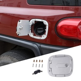 Fuel Filler Door Locking Gas Tank Cap Cover Compatible with Toyota FJ Cruiser 2007-2021, Gas Tank Doors Replacement, Aluminum Gas Cap Fuel Filler Door Cover (Silver)