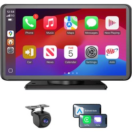 Portable Apple Carplay/Android Auto Screen for Car, 7 Inch HD Touch Screen Wireless Car Play with Backup Camera, Voice Control, BT, FM, Mirror Link for All Vehicle