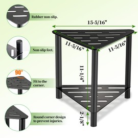 IBosins Corner Shower Stool Shower Foot Rest for Shaving Legs Small Shower Bench for Inside Shower to Sit on Bath Stool with Storage Shelf Metal Shower Accesories, 15.4 L*11.4W*11.4W*13.8H, Black