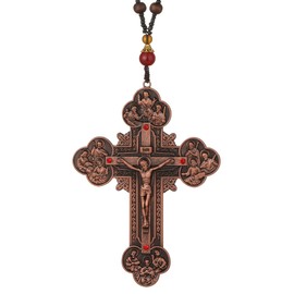 diyalo Large Crucifix Twelve Apostle Christ Jesus Disciples Cross Pendant Necklace Mens Handmade Wooden Beads Chain