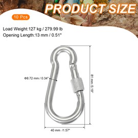 sourcing map Screw Locking Clips M7 3.19 Inch,304 Stainless Steel Spring Snap Hook for Outdoor Lifting Hanging Camping Swing Hammock Hiking Quick Link Pack of 10