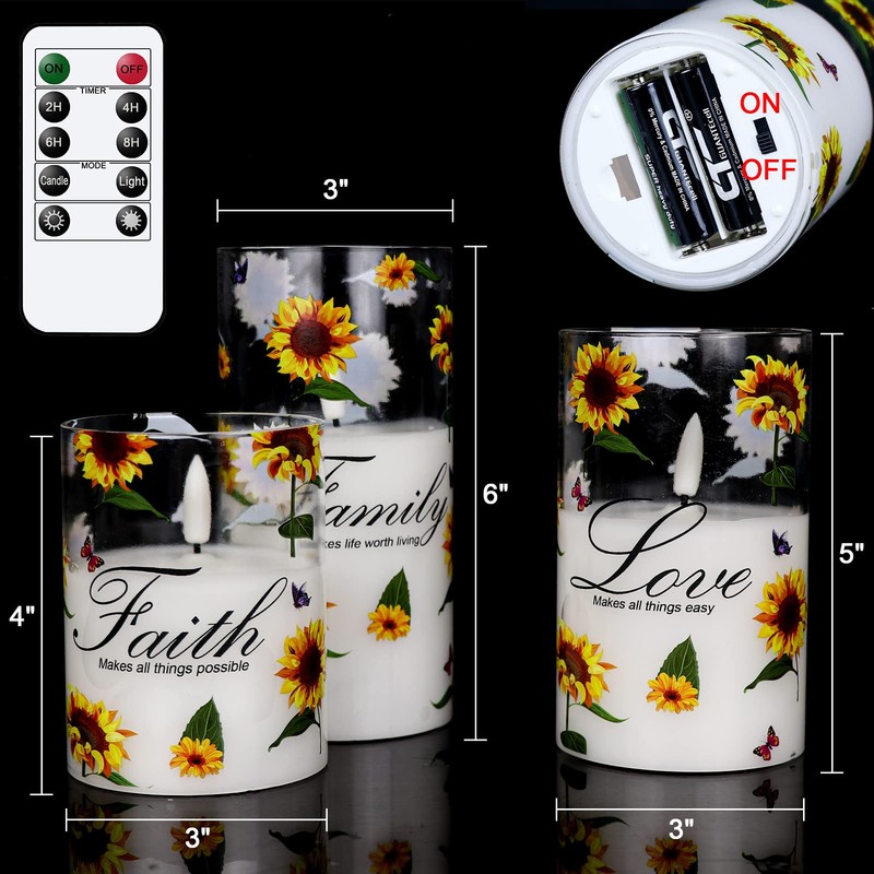 Wondise Flameless Glass Pillar Candles with Remote & Timer, Battery