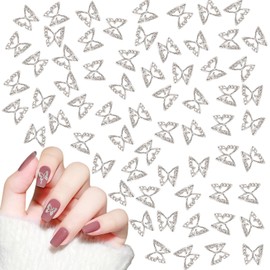 Butterfly Nail Charms,100PCS Hollow 3D Butterfly Nail Art Charms,Nail Supplies Metal Butterfly for Women Girls Manicure Design Decoration DIY Crafts (Silver)
