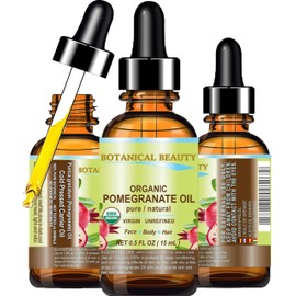 Botanical Beauty Organic POMEGRANATE OIL 100% Pure Natural Virgin Unrefined Cold-Pressed Carrier Oil 0.5 Fl oz 15 ml for Face, Skin, Body, Hair, Lip, Nails. Rich in vitamin C