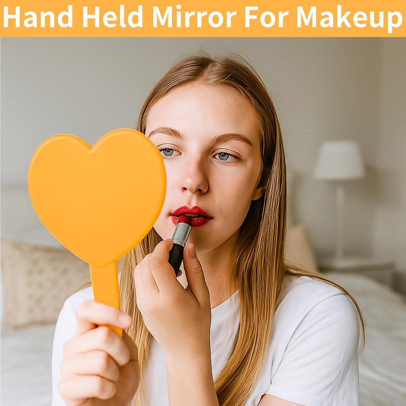 TBWHL Heart-Shaped Travel Handheld Mirror, Cosmetic Hand Mirror with Handle,