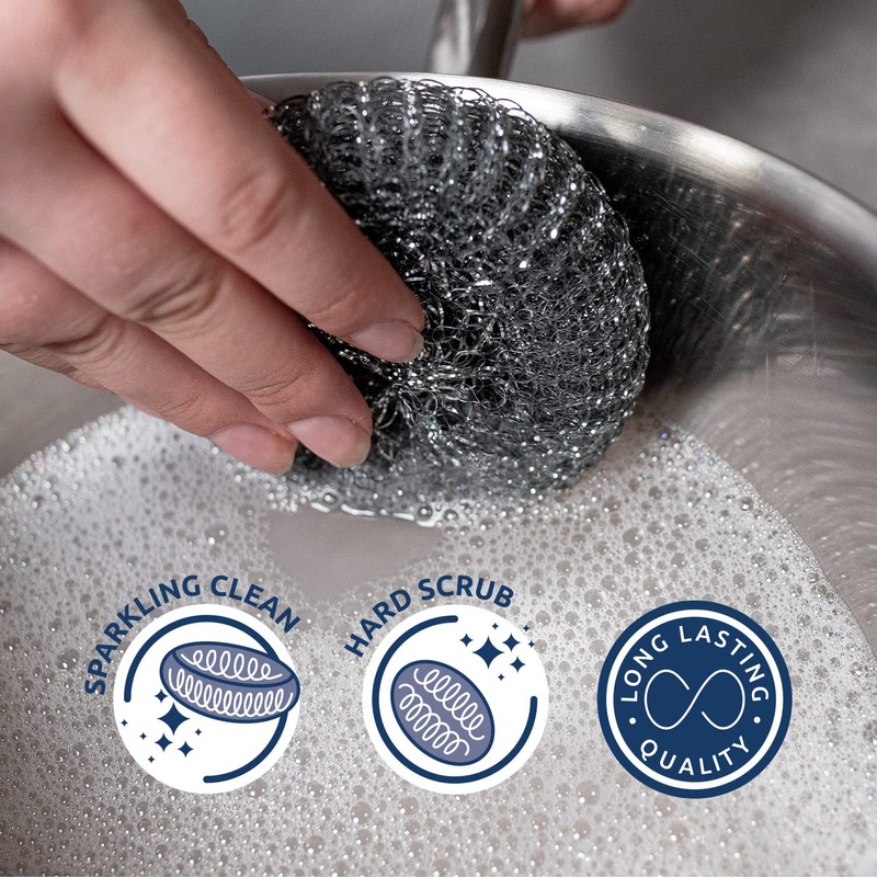 Sorbo Metal Pan Scourers, 4 Pack, Metalic