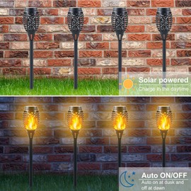Awethone 12 Pack Solar Torch Lights Outdoor Flickering Flame - Upgraded 12LED Mini Solar-Powered Tiki Torches, IP65 Waterproof Fire Effect Decor Lighting for Garden Patio Pathway, Auto On/Off