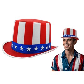 Nicky Bigs Novelties Uncle Sam Patriotic Top Hat Red White Blue Costume Cap with Stars 4th of July Parade Holiday Festival Party Accessory for Men and Women One Size Fits Most