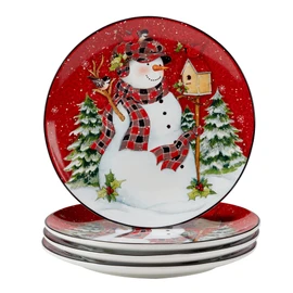 Certified International Christmas Lodge Snowman 11" Dinner Plates, Large, Multicolor, Set of 4