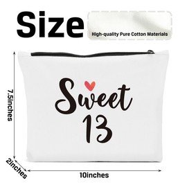 FBCCZEY Funny 13th Birthday Gifts for Girls: Sweet 13 Makeup Bag, Cosmetic Bag, Makeup Pouch