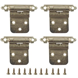 Runseaway 4PCS (2 Pairs) 3/8" Inset Cabinet Hinges, Self-Closing Hinges with Soft-Close Bumpers, Gold Face Frame Semi Concealed Cabinet Hinges for Bathroom/Furniture/Kitchen Cabinets