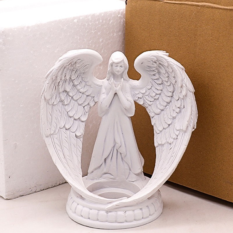 Prayer Angel Candlestick Pure White Wing Angel Prayer Statue for