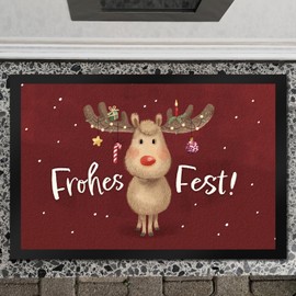 speecheese Frohes Fest Reindeer with Christmas Decoration Door Mat XXL 50 x 75 cm Festive Doormat XXL 50 x 75 cm for Christmas Time Christmas Doormat Deer Door Mat for Women
