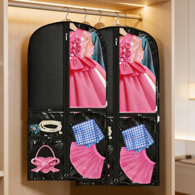 2 Pack Dance Costume Bags with 3 Transparent Zipper Pockets,
