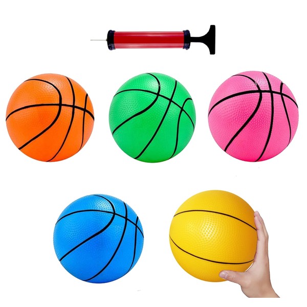 Mini Basketball, Colorful Children'S Mini Toy Basketball Set, With 16cm Rubber Basketball, Suitable For Indoor And Outdoor Children'S Basketball Hoop (5 Packs)