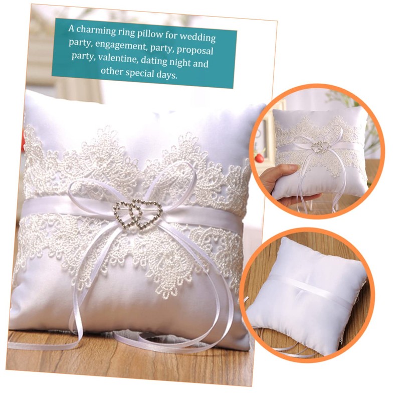 STOBAZA Elegant Lace Wedding Ring Pillow Romantic Heart Shaped Design