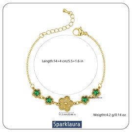 SPARKLAURA Gold Clover Flower Bracelet for Women Non Tarnish 18K Gold Plated Emerald Green Star Charm Adjustable Link Chain Bracelets Lucky Trendy Jewelry Gifts