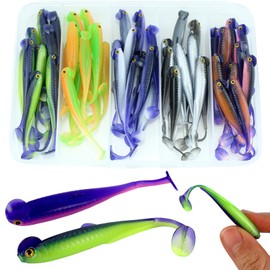 LURESMEOW Fishing Soft Plastic Lures, Paddle Tail Swim Baits for Bass Fishing,Paddle Tail Swimbaits for for Bass Trout Walleye Lures,50pcs Soft Plastic Baits with Box