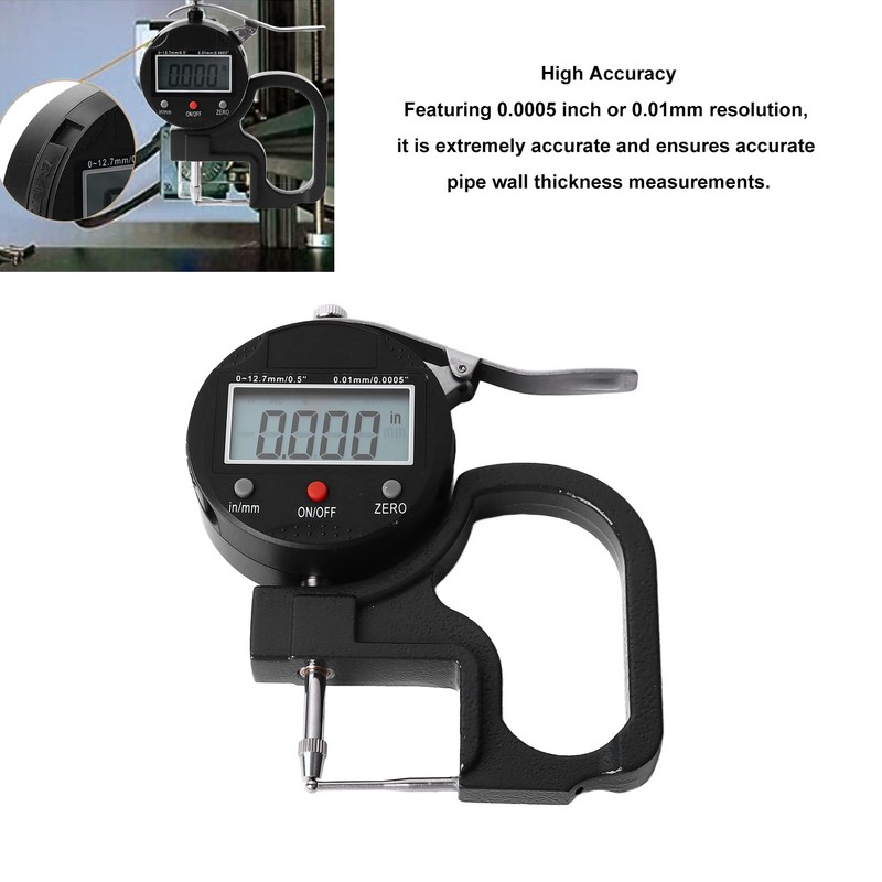 Thickness Meter Digital Display 0.0005 Inch Resolution High Accuracy Multifunctional