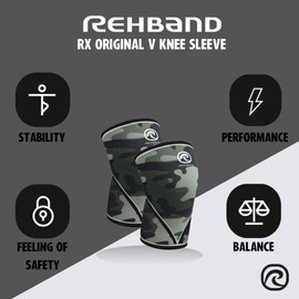 Rehband 7051 Classic 7mm V-Knee-Sleeve for Weightlifting, Competition Grade Powerlifting Knee Sleeve, Compression Sleeve for Crossfit, Squats, Gym, Colour:Camo - 1 Pair, Size:XX-Large