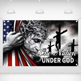 Printspree Christian Banner 70.8x43.3in – One Nation Under God Patriotic Decor – Religious Independence Day Banner for Church, Home, Easter, 4th of July, Christian Events