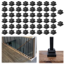 Muzata 50Pack Iron Baluster Shoes Aluminum Flat Base Shoe for 1/2" Square Balusters Black Staircase Spindle WT10