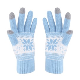 HÖTER - Guantes de invierno para visualización táctil, estampado de flores de nieve para mantener el calor para mujeres y hombres, A1-women Blue, 20 cm