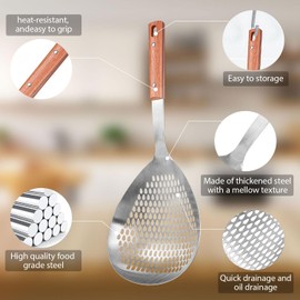 IMEEA Skimmer Slotted Spoon SUS304 Stainless Steel Skimmer Ladle, 15 Inch Fryer Scoop Pasta Spider Strainer for Frying and Cooking