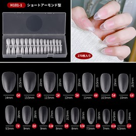 Annhua Nail Tips, Clear, Matte, 270 Pieces, Almond Shape, Short Nail Length, Clear Tip Set, Ultra Thin, False Nails, Transparent Nail Tip, Nail Length, Nail Length, Nail Gel, Practice, Commercial Use,