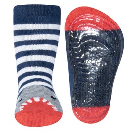 EWERS Pack of 3 Shark Stopper Socks SoftStep Socks with Non-Slip Sole for Boys Non-Slip Socks with Rubber Sole, Made in Germany, 3 Pairs of Non-Slip Children's Socks for Boys, blue/grey