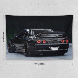 josnmre Jdm Car Black R32 Drift Art Tapestry Wall Hanging for Bedroom Aesthetic Art Home Decor Dorm Classroom Living Room Tapestries 40"x60"