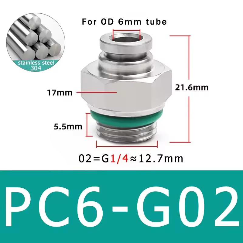 10-Pack PC4-M5 304 Stainless Steel Pneumatic Quick Connect Fittings