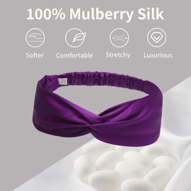 ZLYC Mulberry Silk Headband Elastic Twist Knotted Head Bands for Women's Hair, Solid Light Red Purple