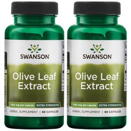 Swanson Olive Leaf Extract Capsules with 20% Oleuropein - (60 Capsules, 750mg Each) 2 Pack
