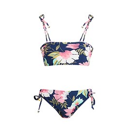 Kanu Surf Groovy Beach Sport Bandeau Bikini de 2 Piezas para niña, Danza Tropical Navy, 3 Años