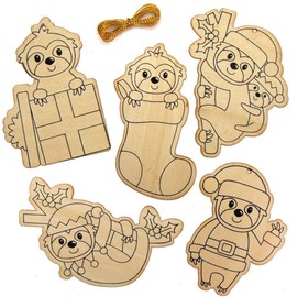 Baker Ross AX522 Christmas Sloths Decorative Wooden Pendant Craft Set for Children - 12 Pieces, Festive Creative Sets and Craft Supplies for Crafts and Decorating at Christmas Time