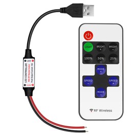RF Mini Wireless Remote Controller for Single Color 3528 5050 LED Strip Lights, Wireless Remote Control with USB and Wire Connector, RF LED Strip Light Dimmer