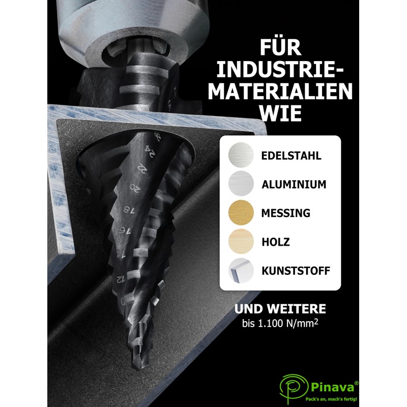 Pinava® Step Drill HSS Cobalt Pro 4XSPIRAL [Faster, Precise, Durable]
