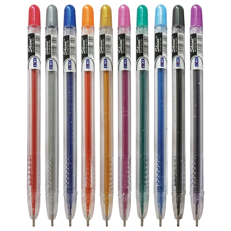 Shine Sparkle Glitter Gel Pens, MULTICOLOUR, Pack of 10, Fine