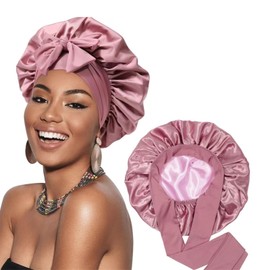 Tckenan Women's Silk Nightcap, Satin hat, Double Satin Bonnet, Curly Shower Cap Bonnet, Suitable for Curly Night caps (CA/US, Alpha, One Size, Pink)