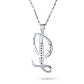 ABC Cubic Zirconia Pave CZ Cursive Script Letter Alphabet Initial L Pendant Necklace For Women Sterling Silver