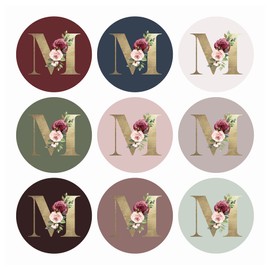 Mobiusea Creation Monogram Stickers| Gold Foil | Initial Envelope Seals Letter M | 9 Chic Color Assortments | Wedding Monogram Stickers| 1.4 Inch | 90pcs Floral Envelop Stickers Seals