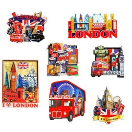 Set of 7 London Wooden Fridge Magnets - Iconic UK England London Landmark Souvenirs