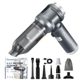 SakerPlus Handheld Car Vacuum Cleaner, 17500PA, 4 in 1 Portable Vacuum Cleaner and Air Duster with Multi-Nozzles and LED Light, Rechargeable Hand Held Vacuum for Car, Home, Pet, Office (Light Grey)